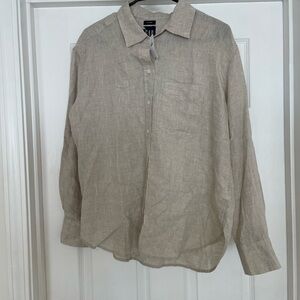 Beige Linen Button-Up Gap Shirt